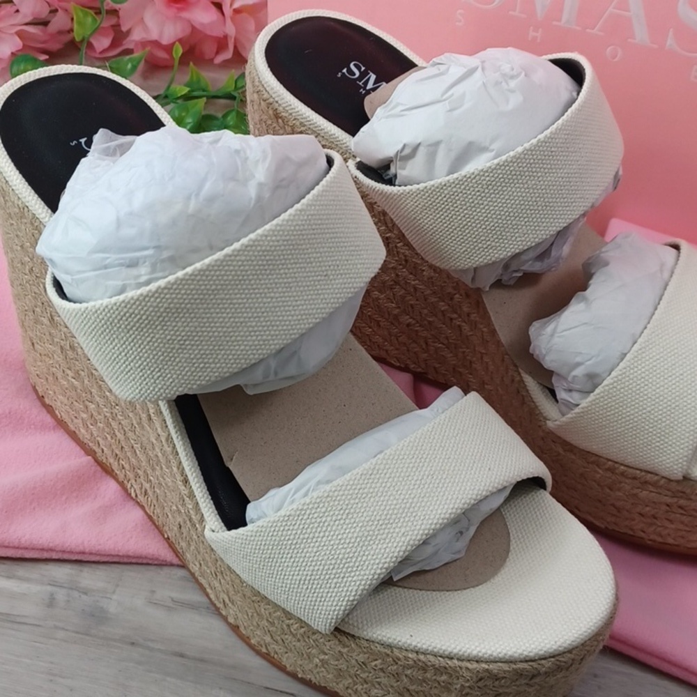 SMASH Shoes Women's Luna Two-Strap Slide Espadrille Wedge Sandals NIB